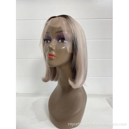 8 10 12 14 Inch Short  Brazilian Natural Remy 100% Human Hair 150% 180% Density  Lace Frontal Glueless Body Wave Purple Bob wigs